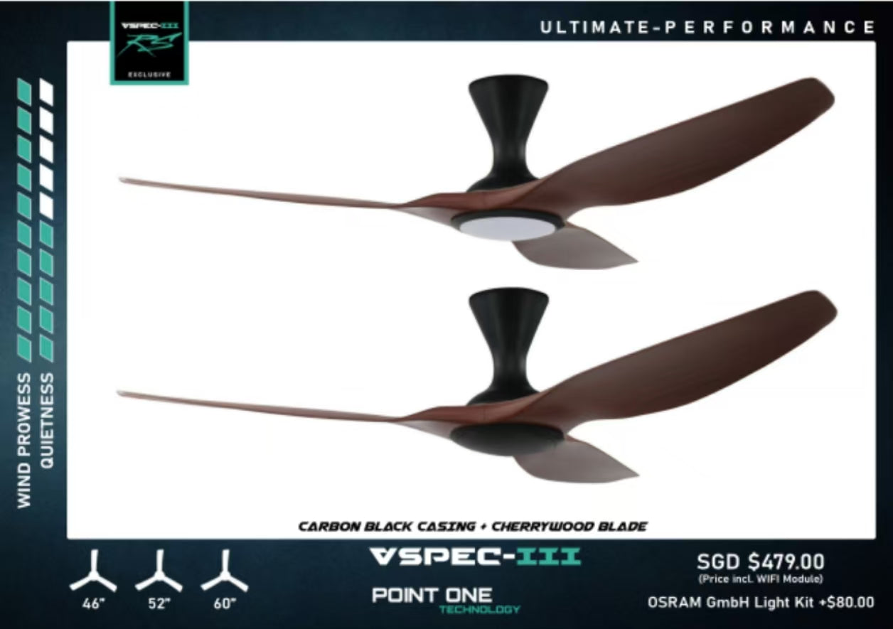 PO Cyclone Vspec III RS 3Blade 46"/52"/60" Ceiling Fan