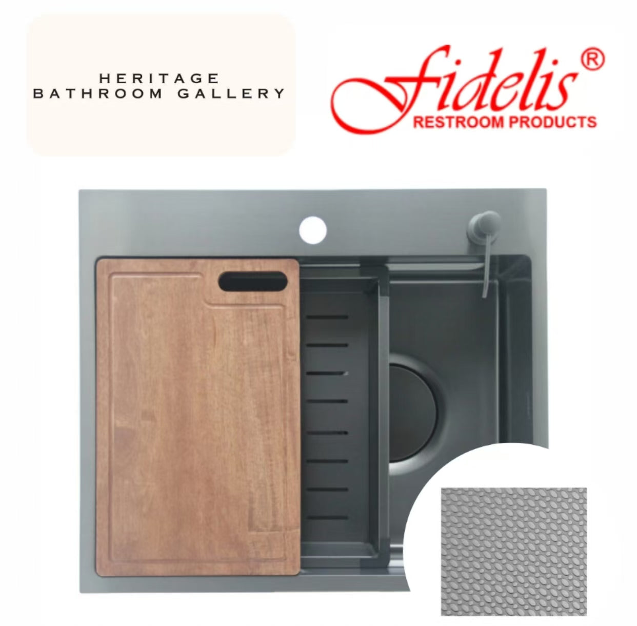 Fidelis Embossed Nano Black Kitchen Sinks (Top Mount Sink)