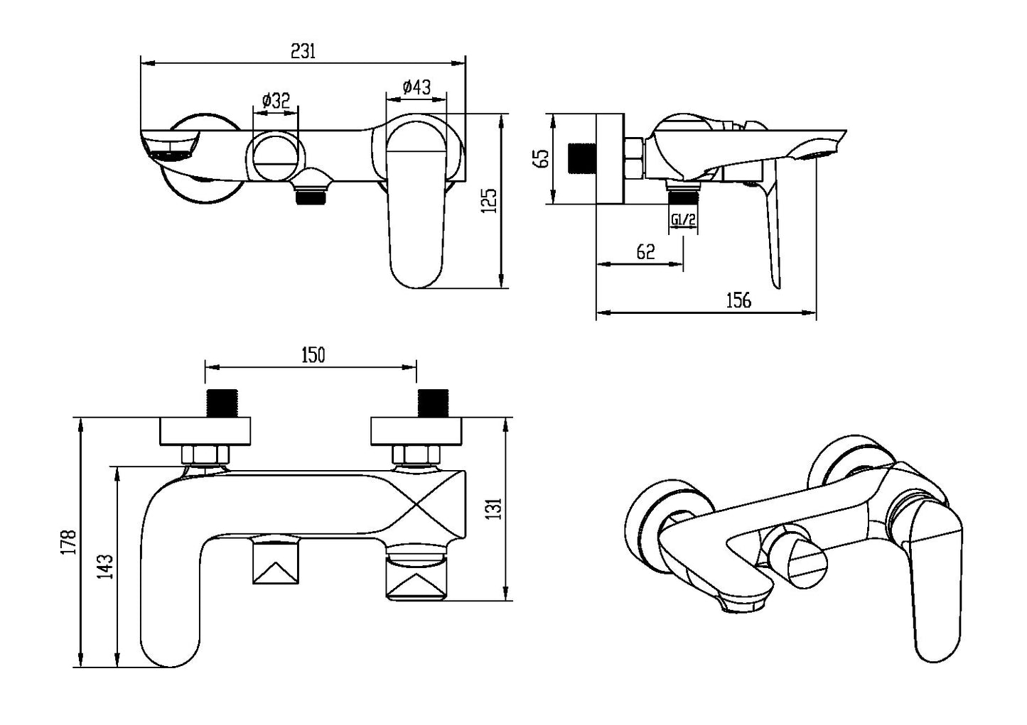 AALTO 1306 BATH-SHOWER MIXER