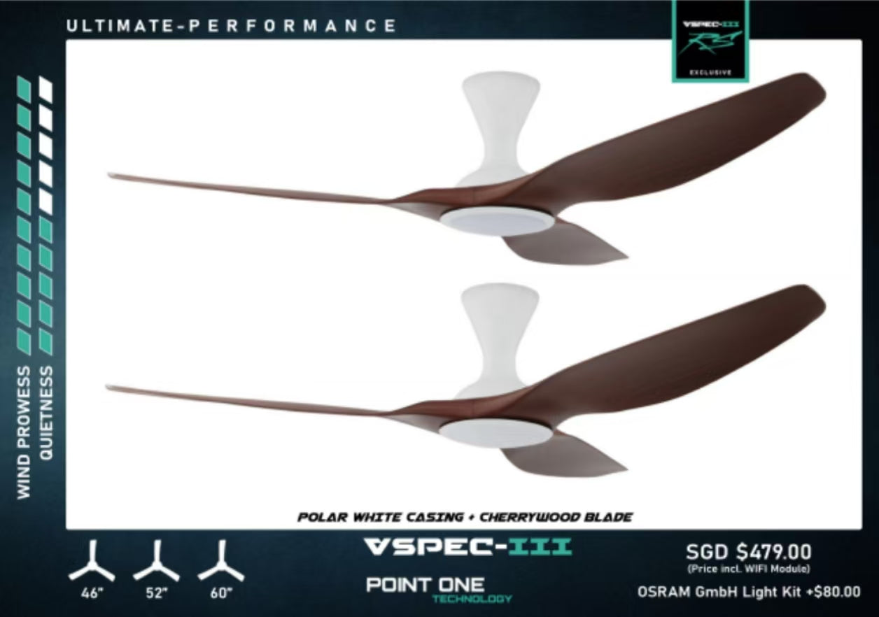 PO Cyclone Vspec III RS 3Blade 46"/52"/60" Ceiling Fan