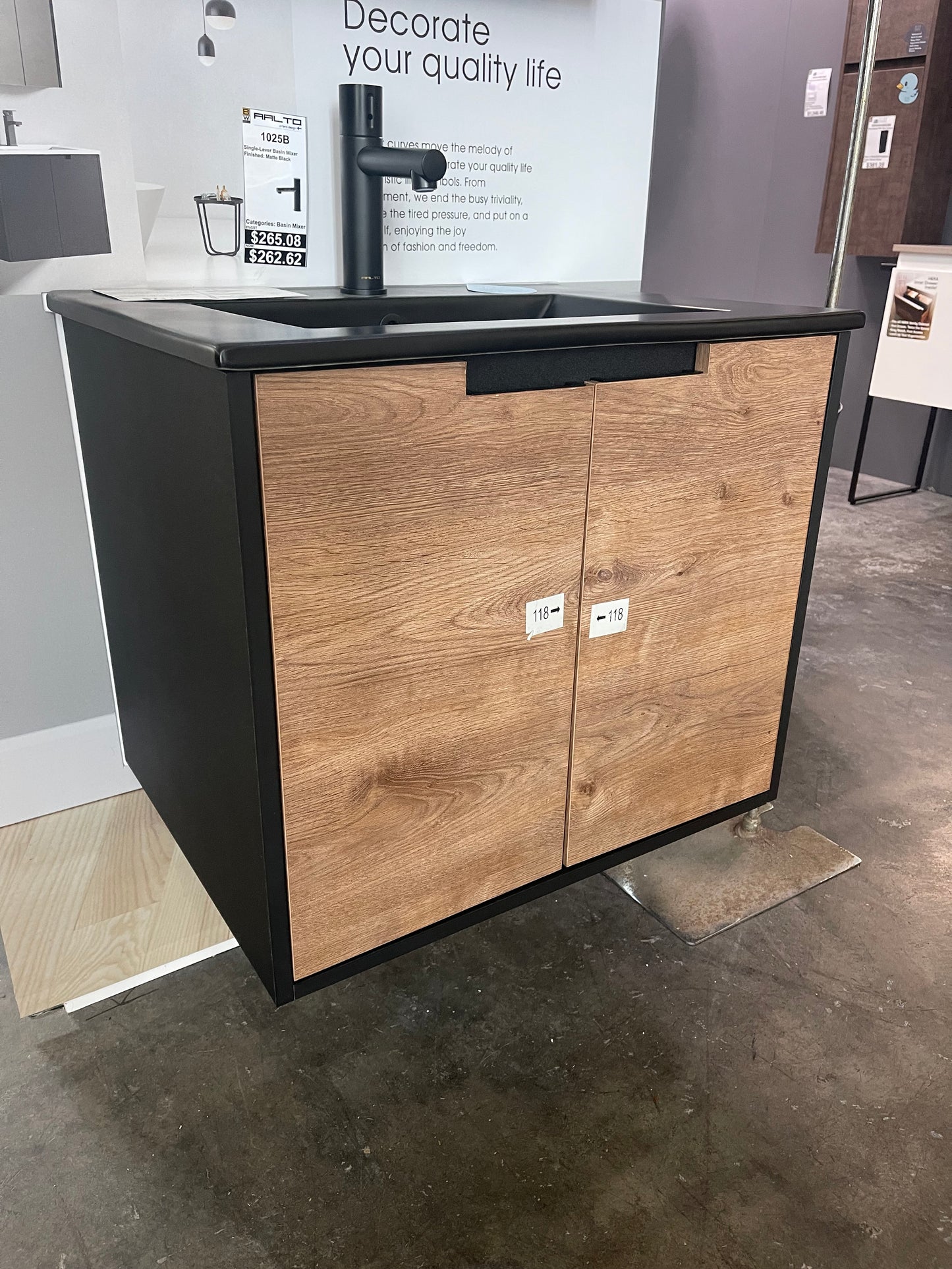Dusche 2006105MBWG 60cm Basin Cabinet (Matt Black W/Wood Gain)