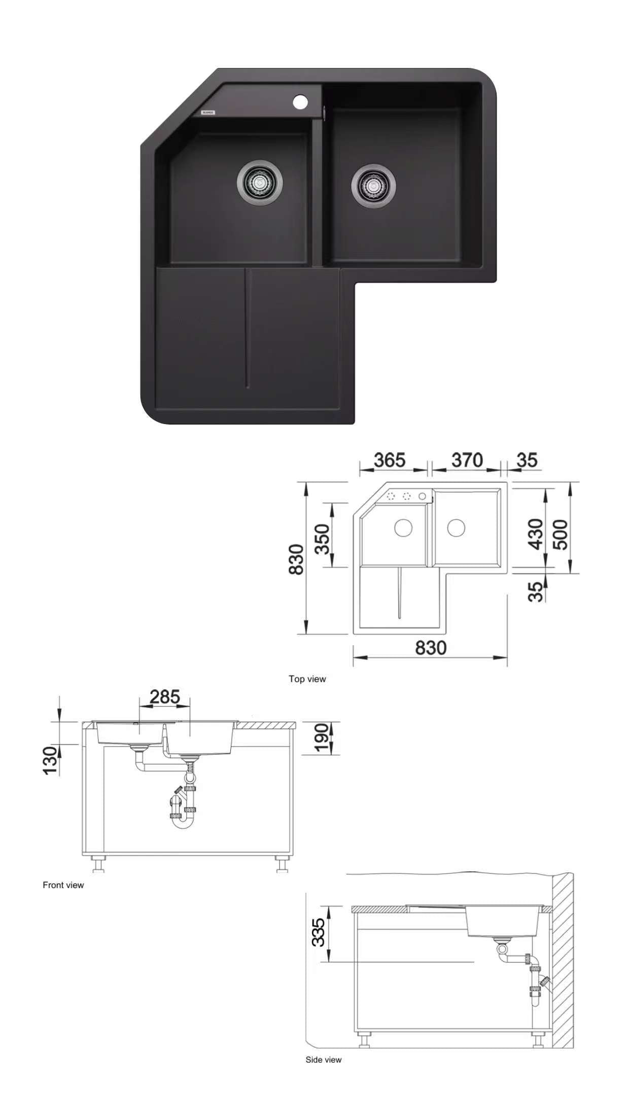 Blanco Metra 9E (Black) Corner Kitchen Sink