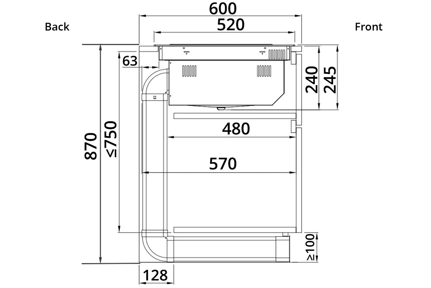 Tecno 40cm Induction Hob with Integrated Plasma Hood