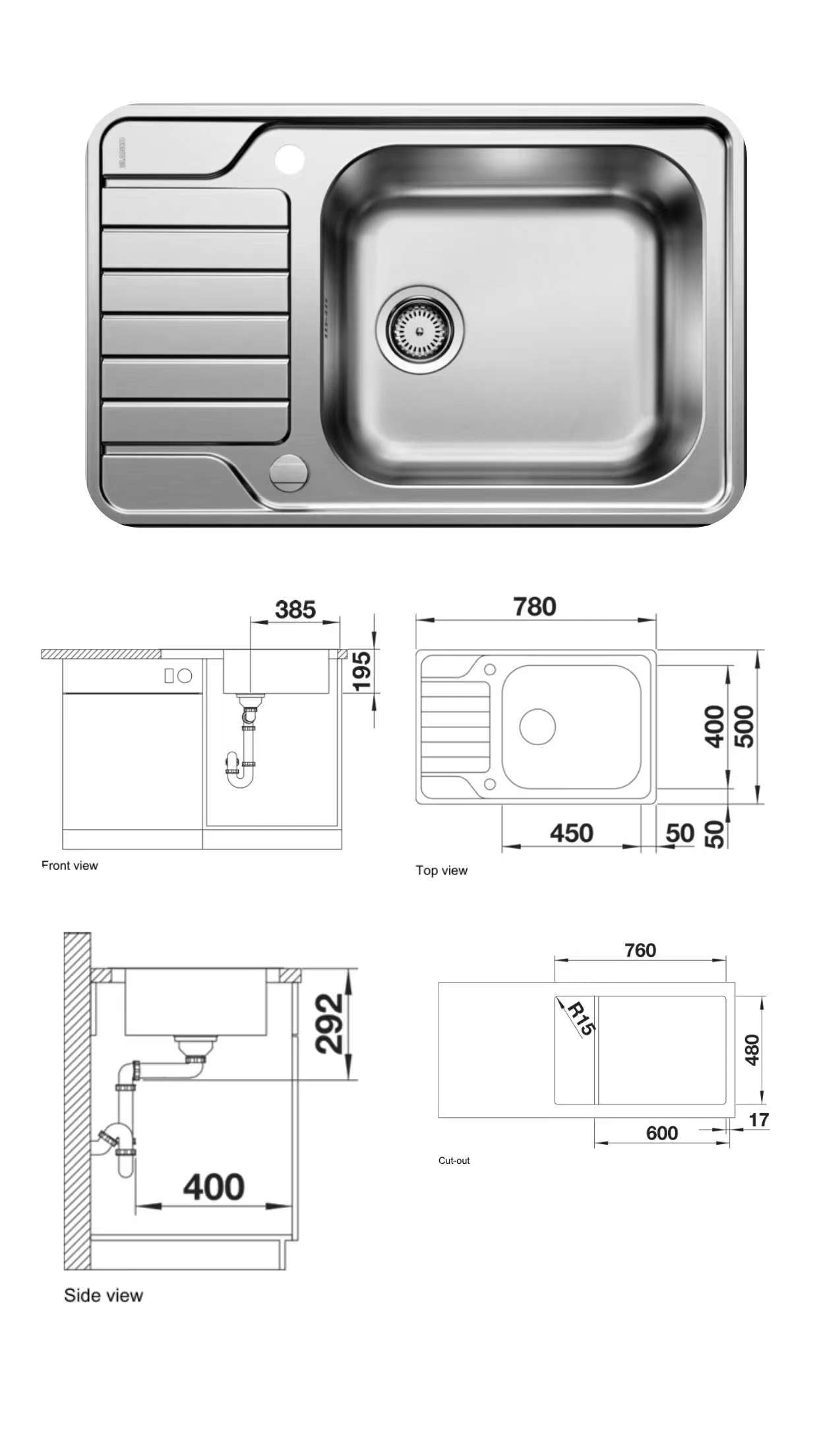 Blanco Dinas XL 6S Compact (1B+1D) SUS304 Top Mount Kitchen Sink