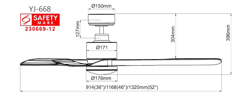 Youkain YJ-668 Black No Light Ceiling Fan