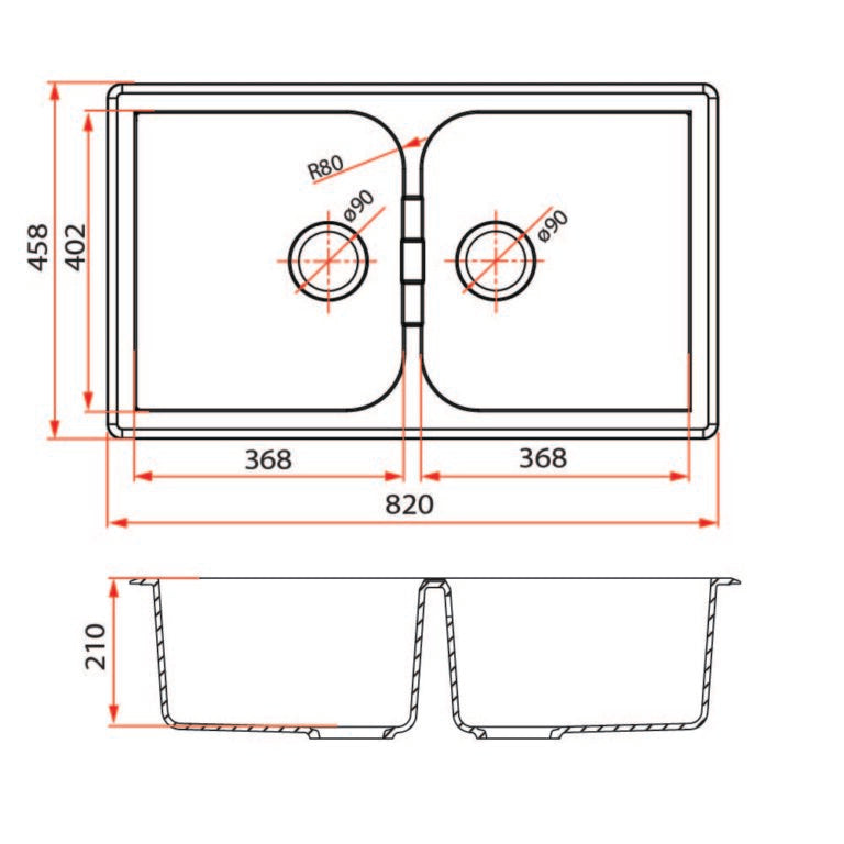 Rubine MEQ 820-82U (82CM) Undermount Kitchen Sink