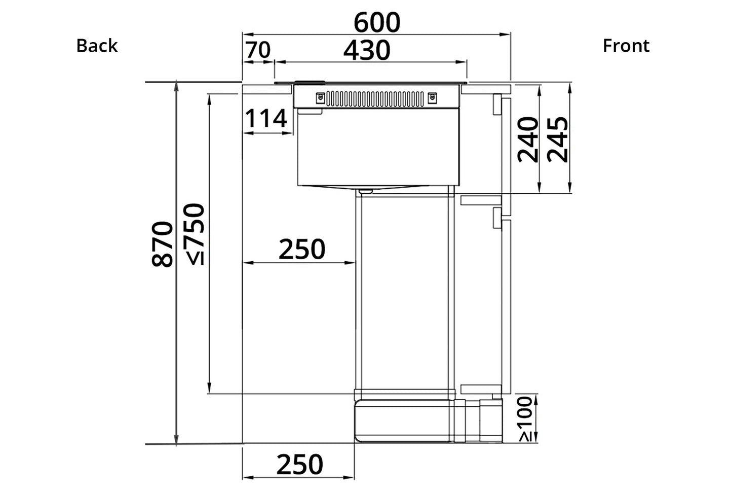Tecno 73cm Induction Hob with Integrated Plasma Hood