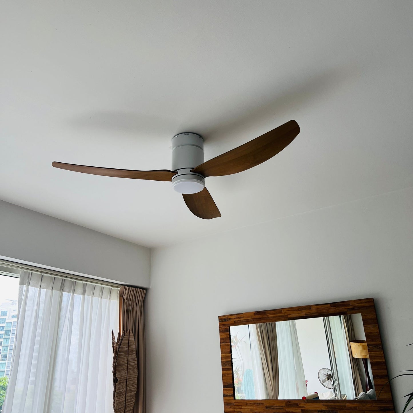 Samaire White + Parquet With Light Hugger Design Ceiling Fan