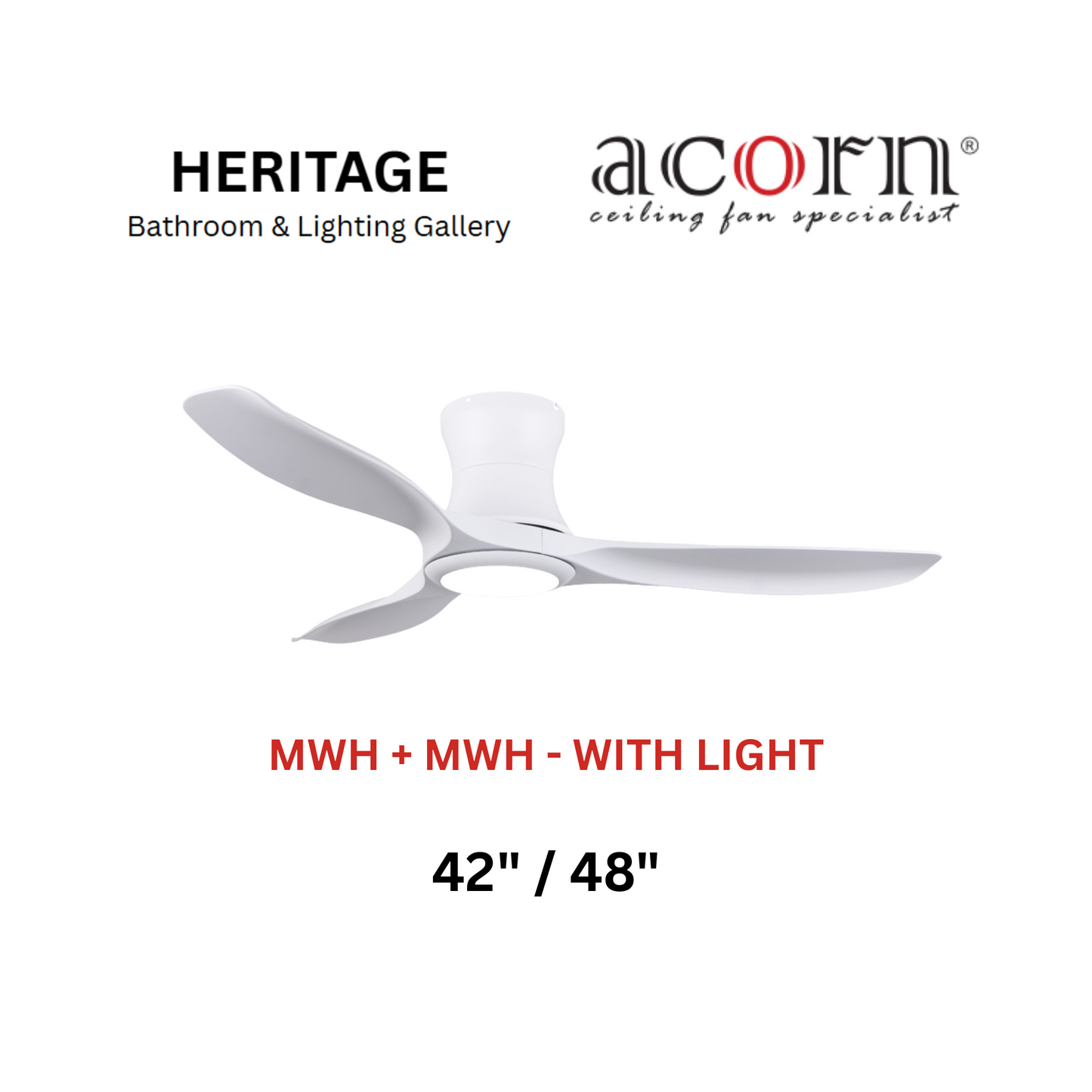 Acorn DC-168H Full White With Light Ceiling Fan