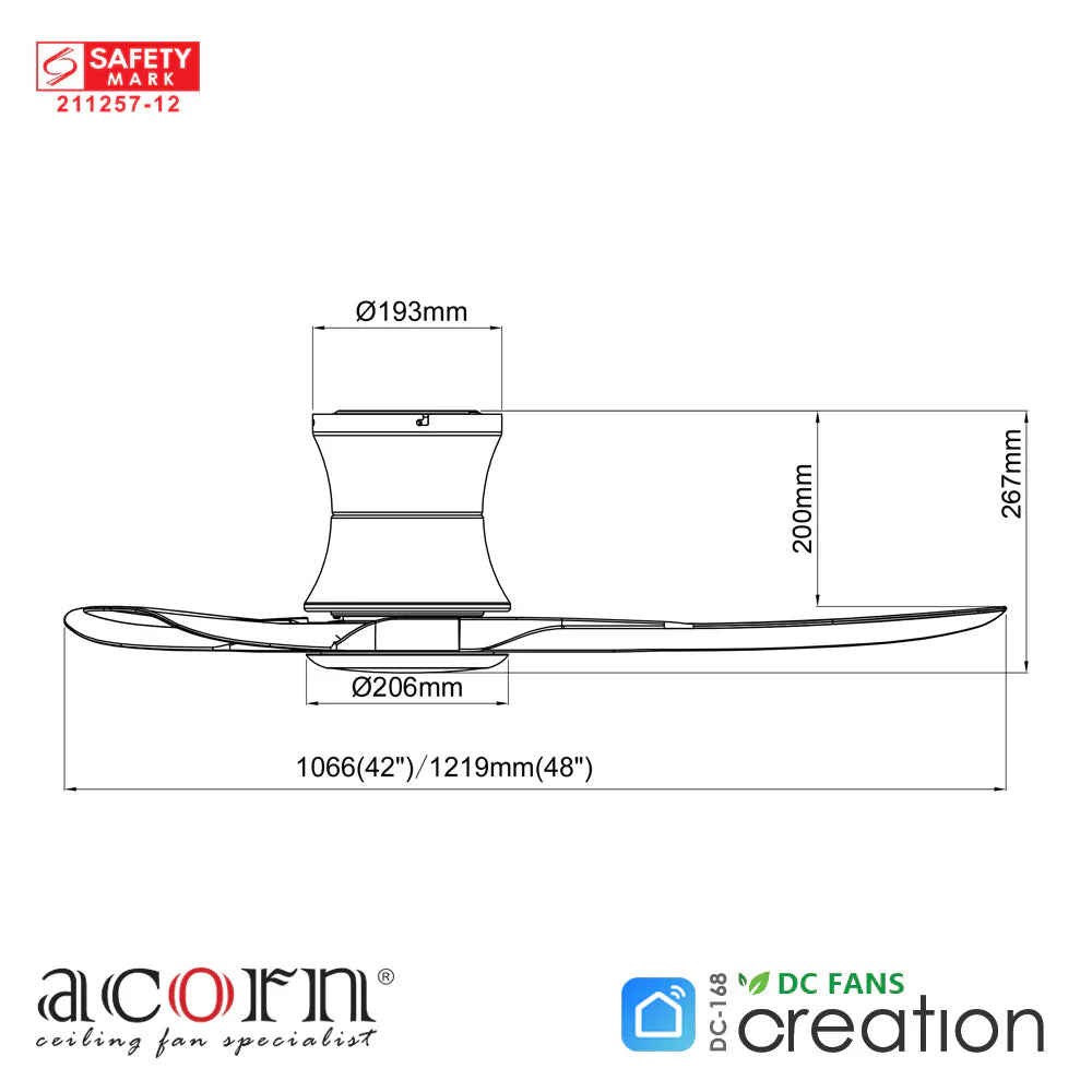 Acorn DC-168H DWD + MBK With Light Ceiling Fan