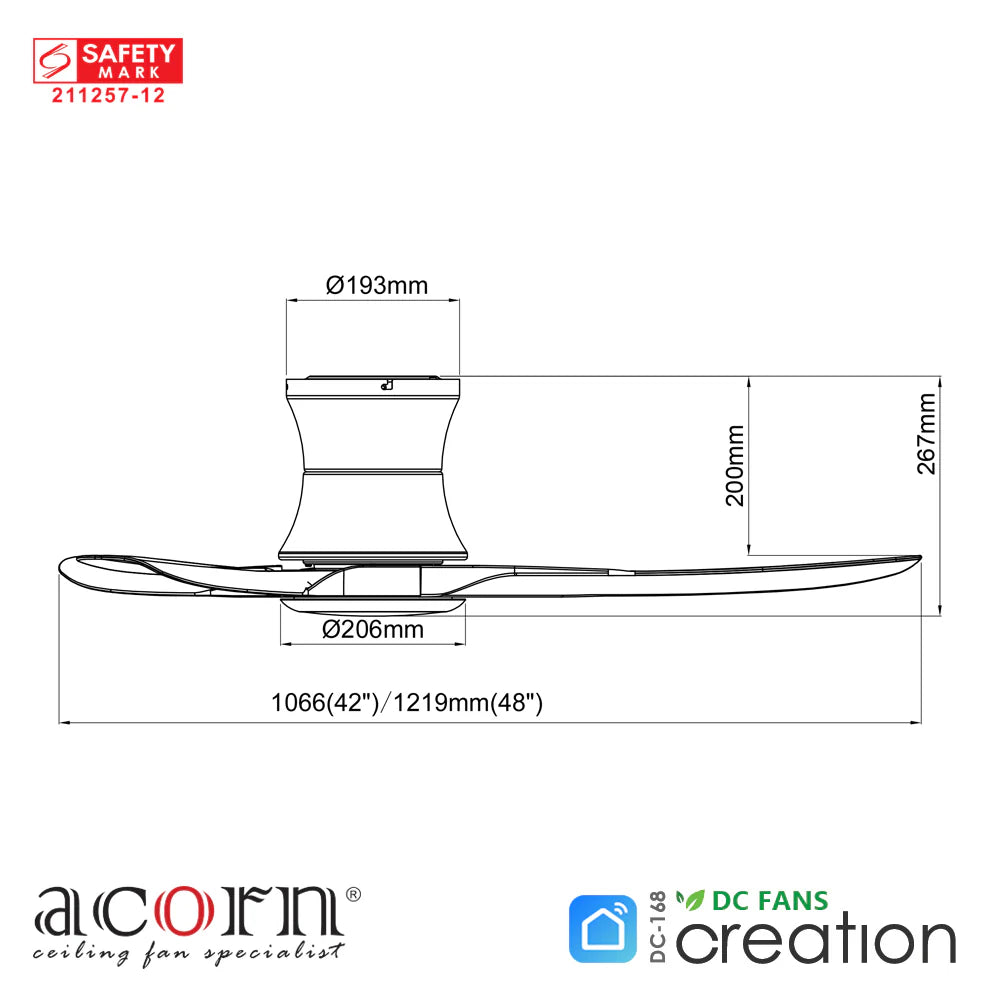 Acorn DC-168H MBK+MBK With Light Ceiling Fan