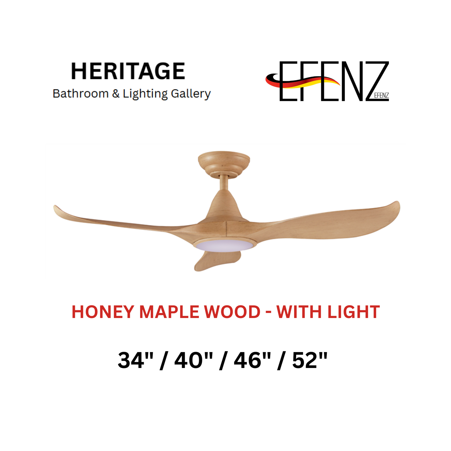 EFENZ Honey Maple Wood With Light Downrod Design Ceiling Fan