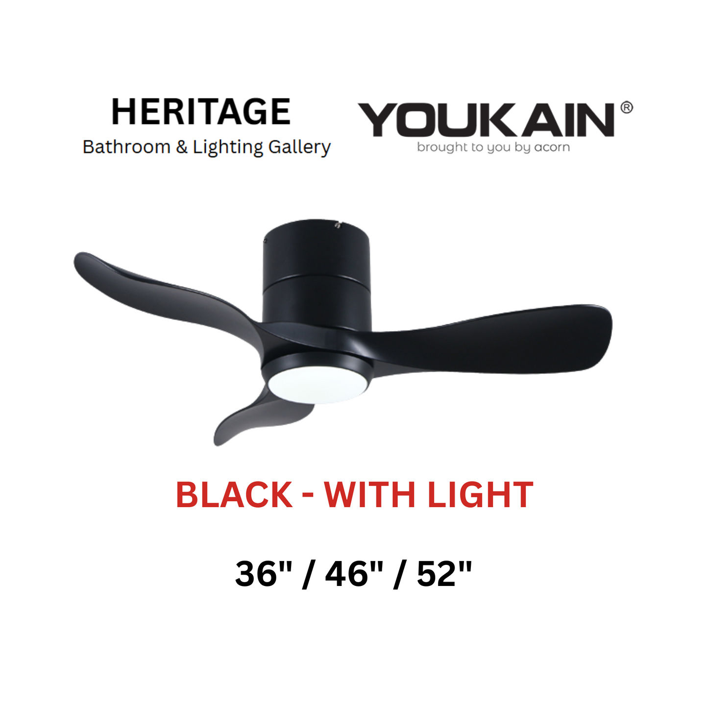 Youkain YJ-668H Black With Light Ceiling Fan