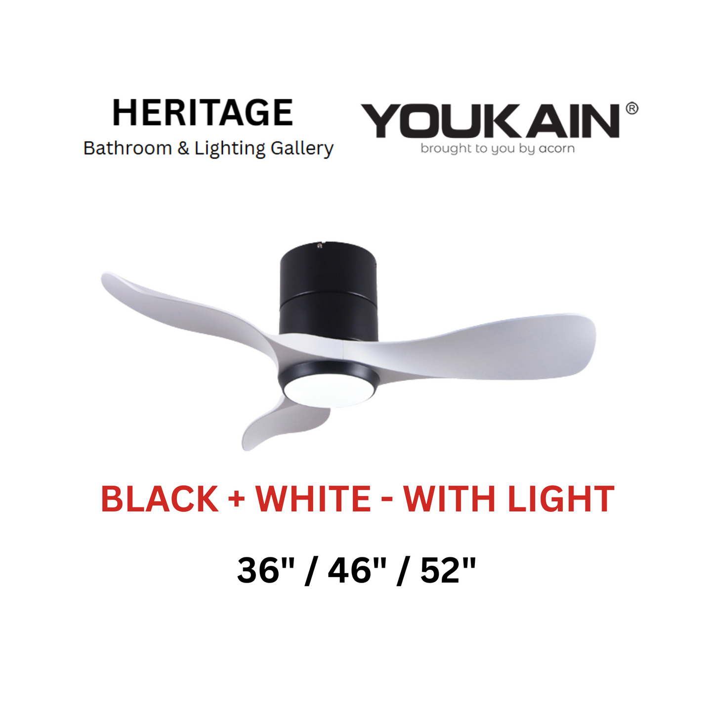 Youkain YJ-668H Black + White With Light Ceiling Fan
