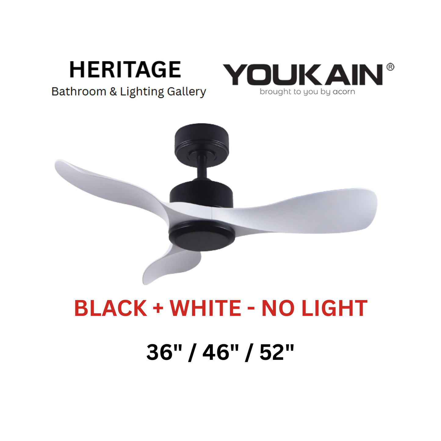 Youkain YJ-668 Black + White No Light Ceiling Fan