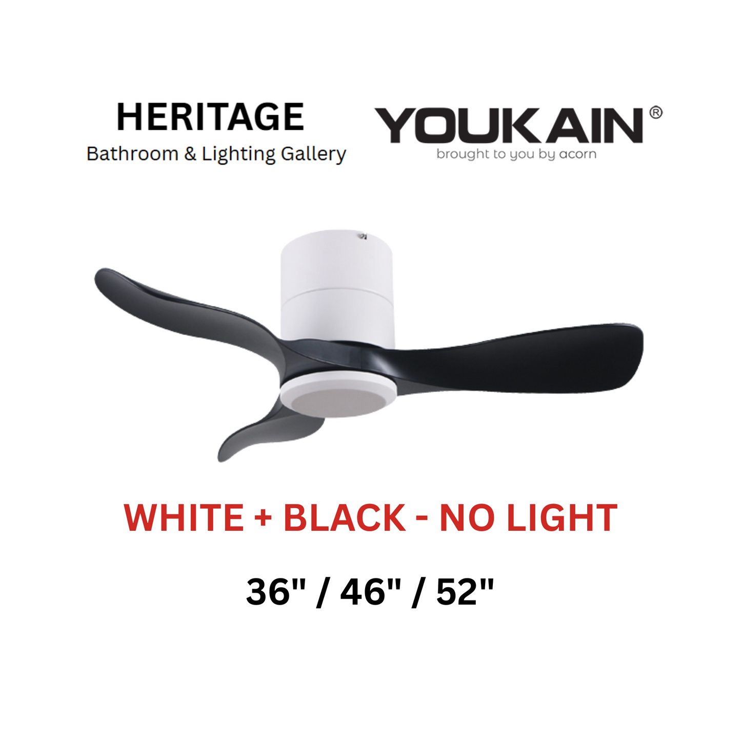 Youkain YJ-668H White + Black No Light Ceiling Fan