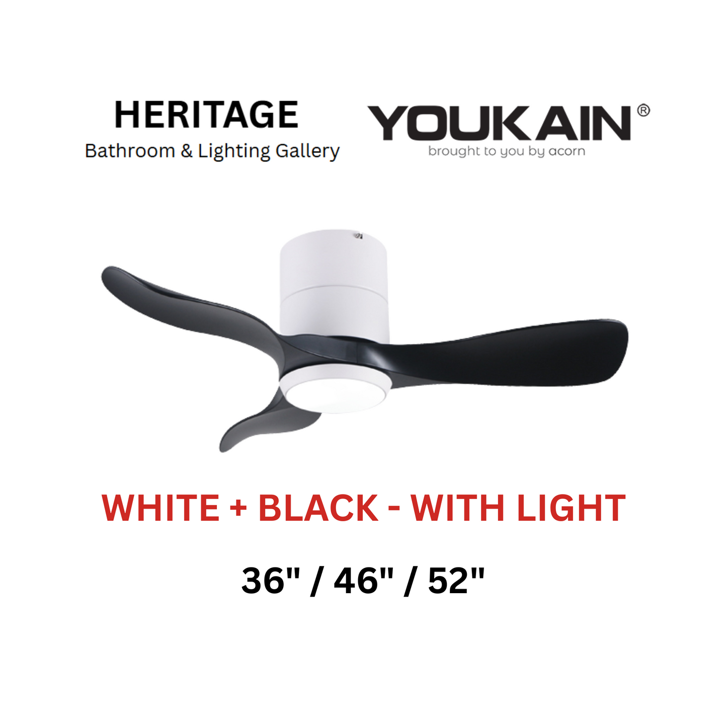 Youkain YJ-668H White + Black With Light Ceiling Fan