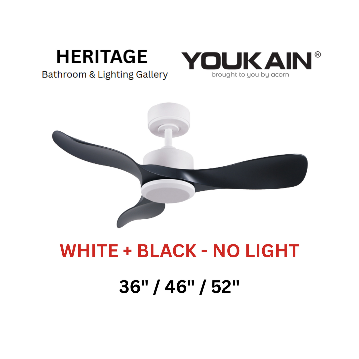 Youkain YJ-668 White + Black No Light Ceiling Fan