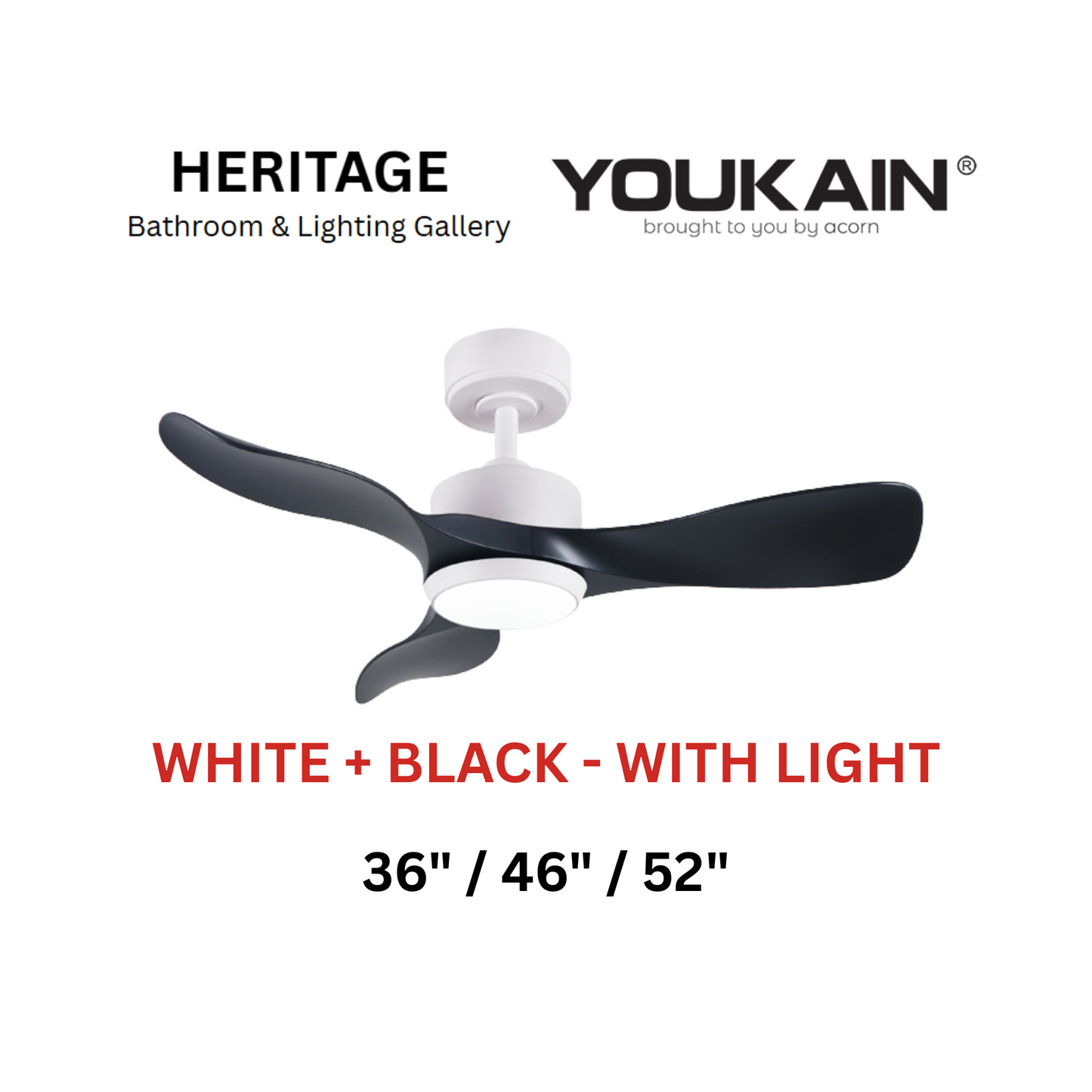 Youkain YJ-668 White + Black With Light Ceiling Fan