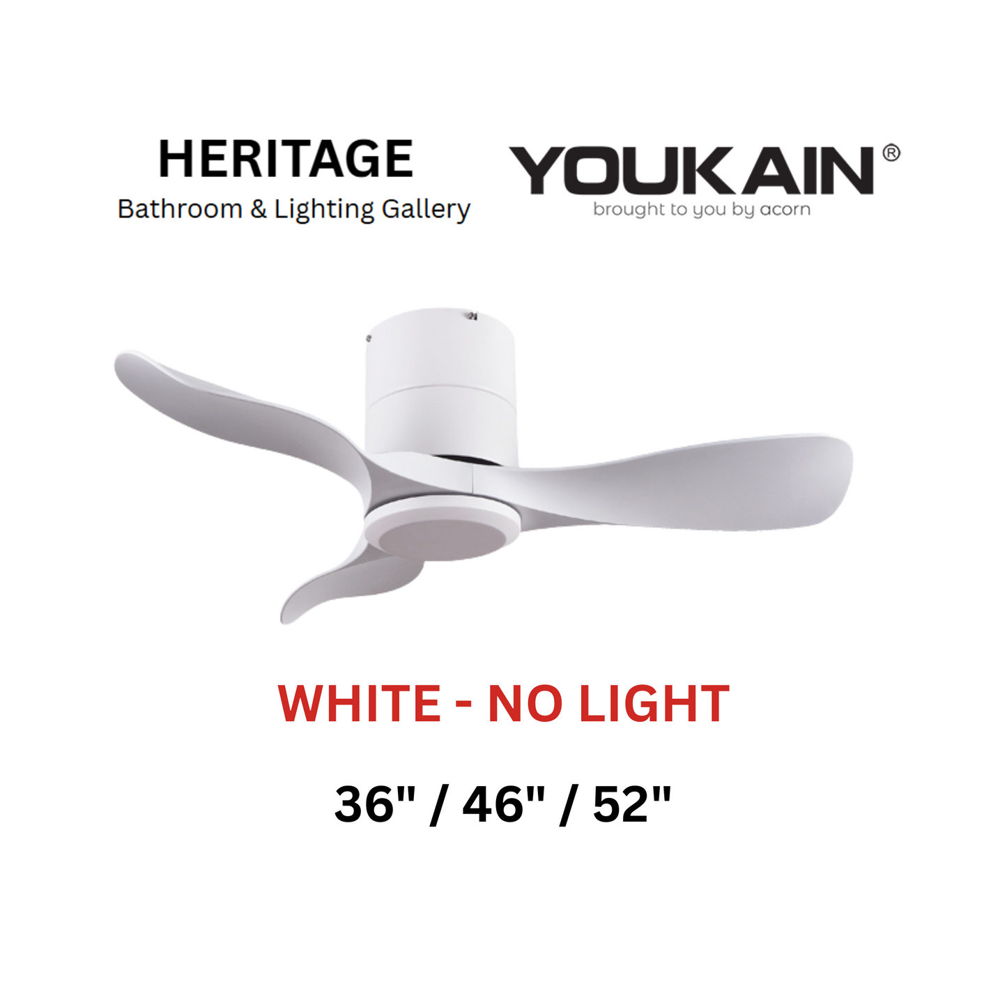Youkain YJ-668H White No Light Ceiling Fan