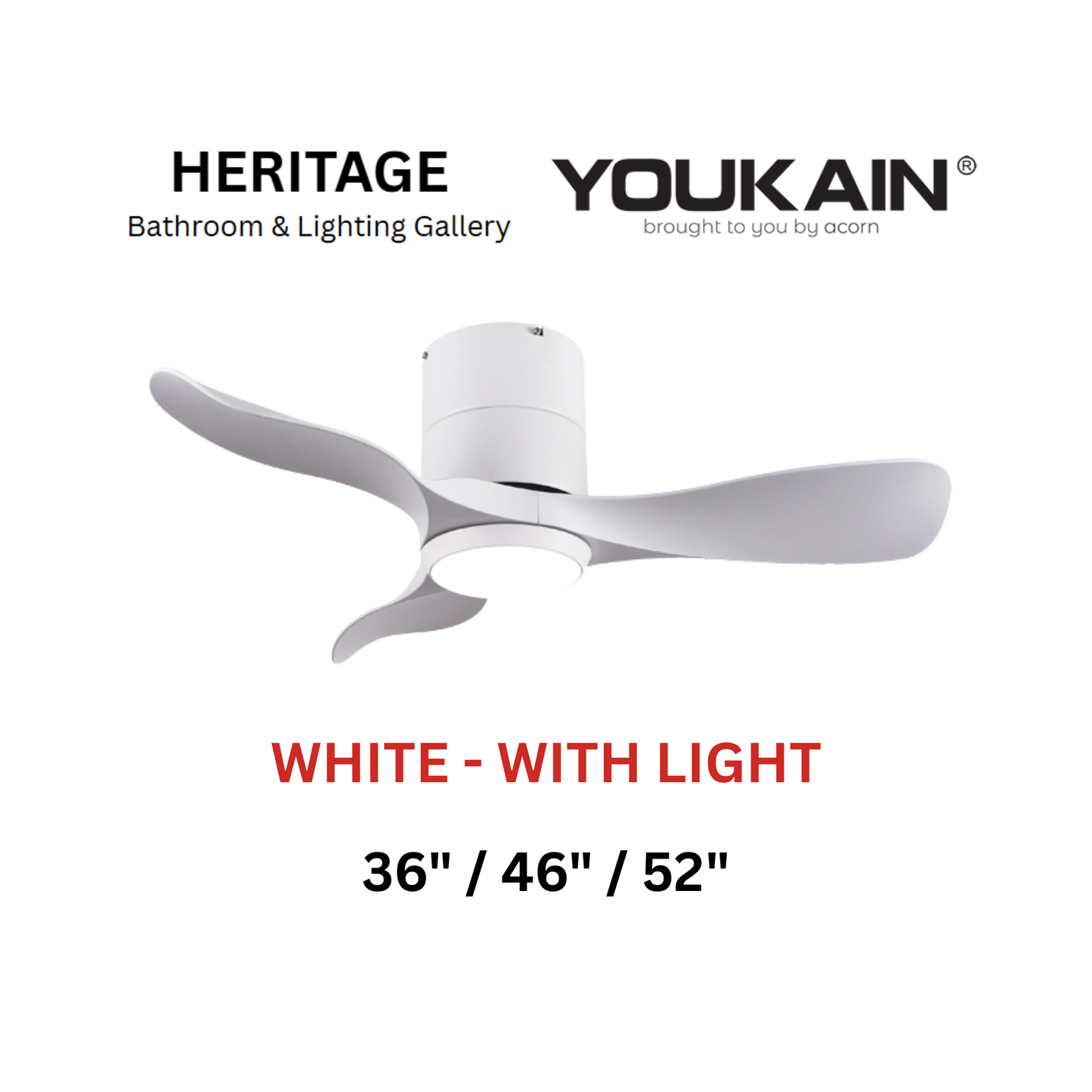 Youkain YJ-668H White With Light Ceiling Fan