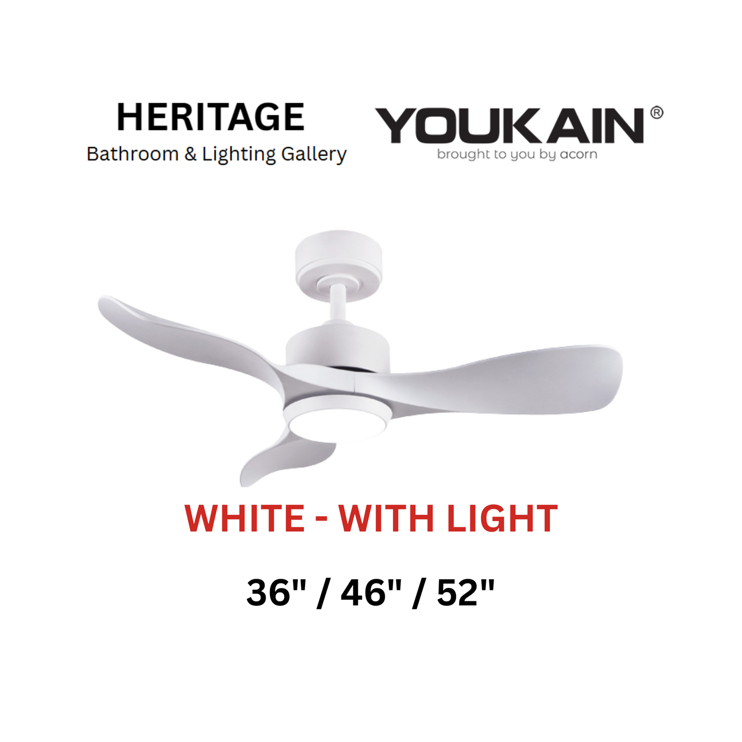 Youkain YJ-668 White With Light Ceiling Fan