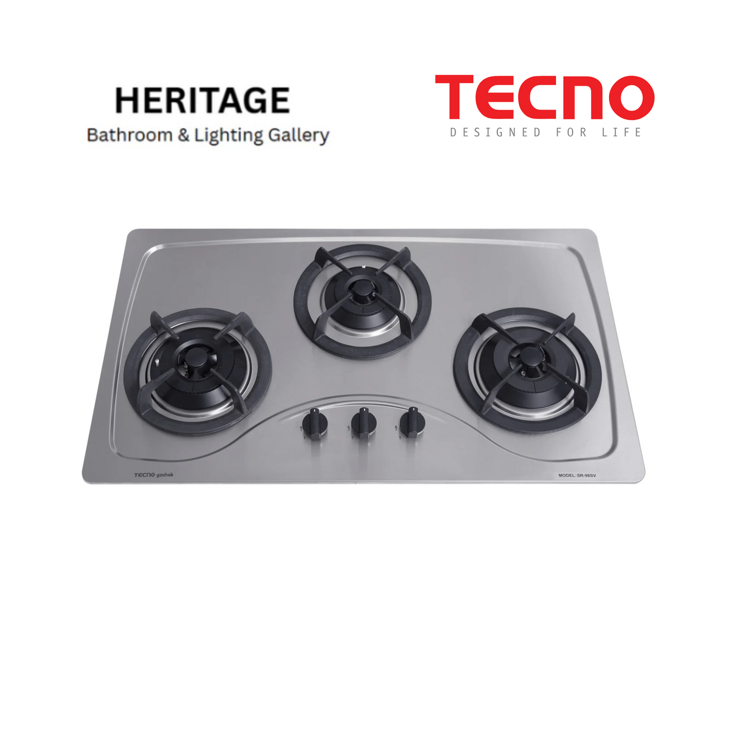 Tecno 3-Burner 86cm Stainless Steel Cooker Hob