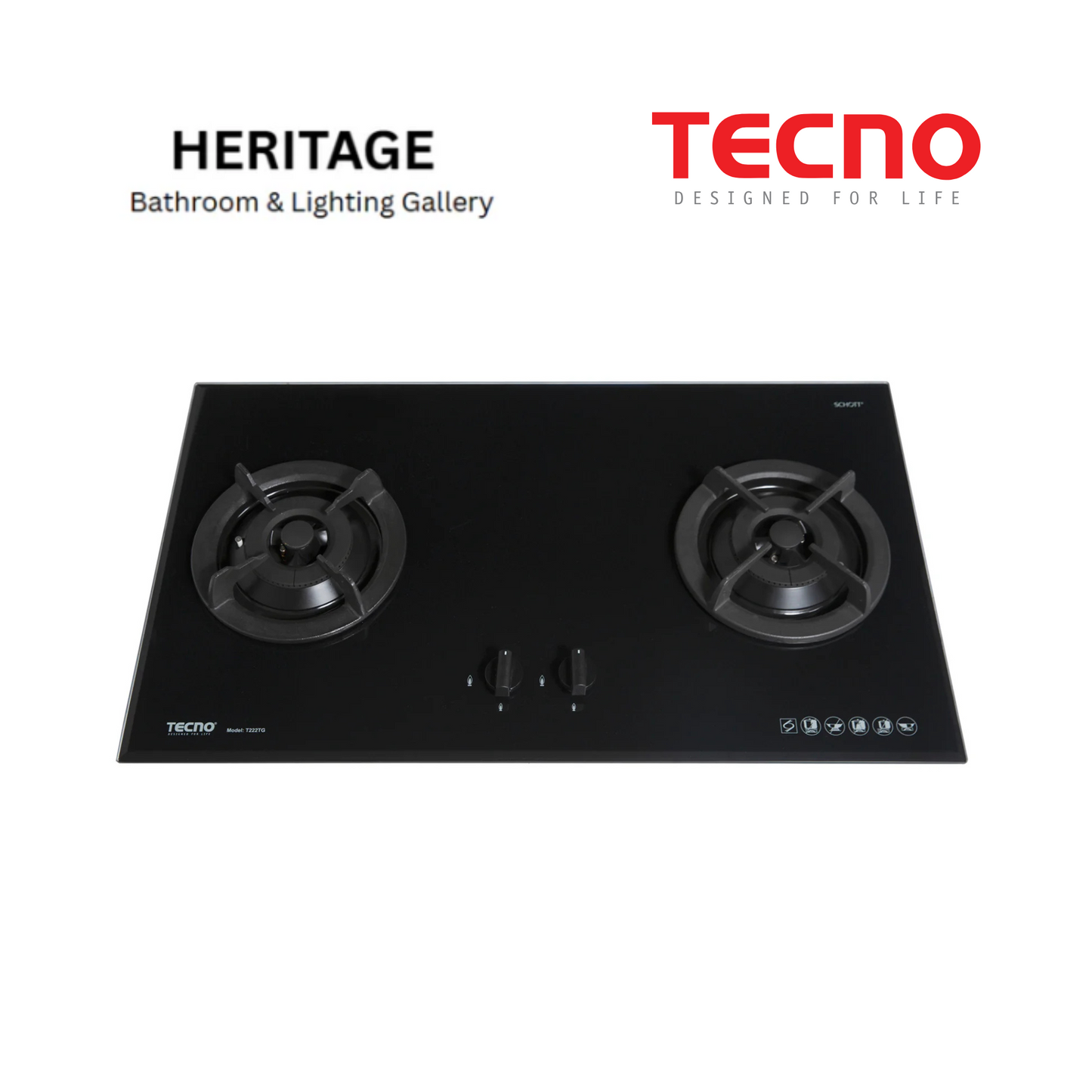 Tecno 2-Burner 86cm Tempered Glass Cooker Hob