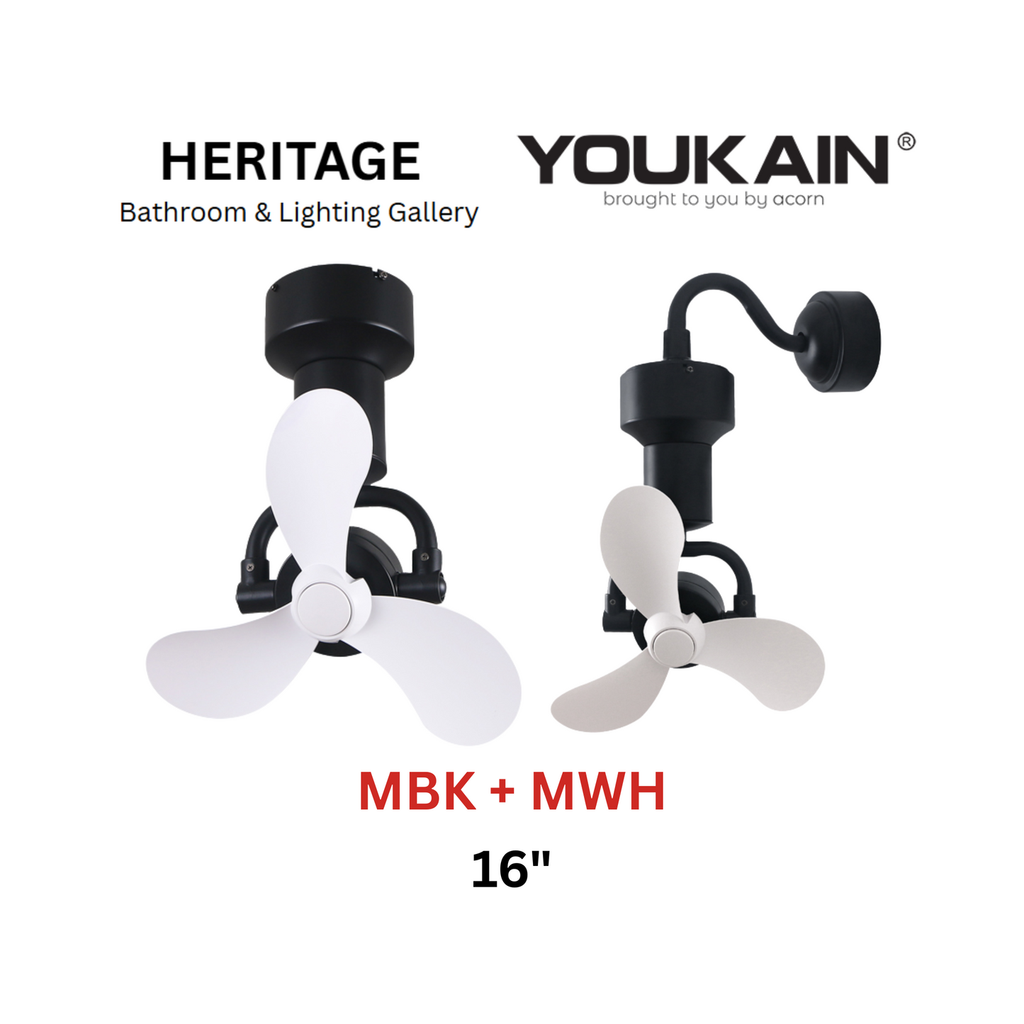 Youkain YJ-713 16" Black With White Corner Fan