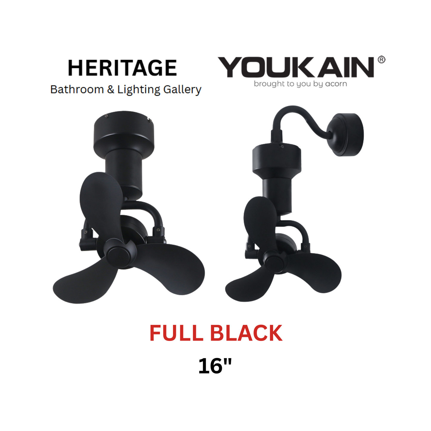 Youkain YJ-713 16" Full Black Corner Fan