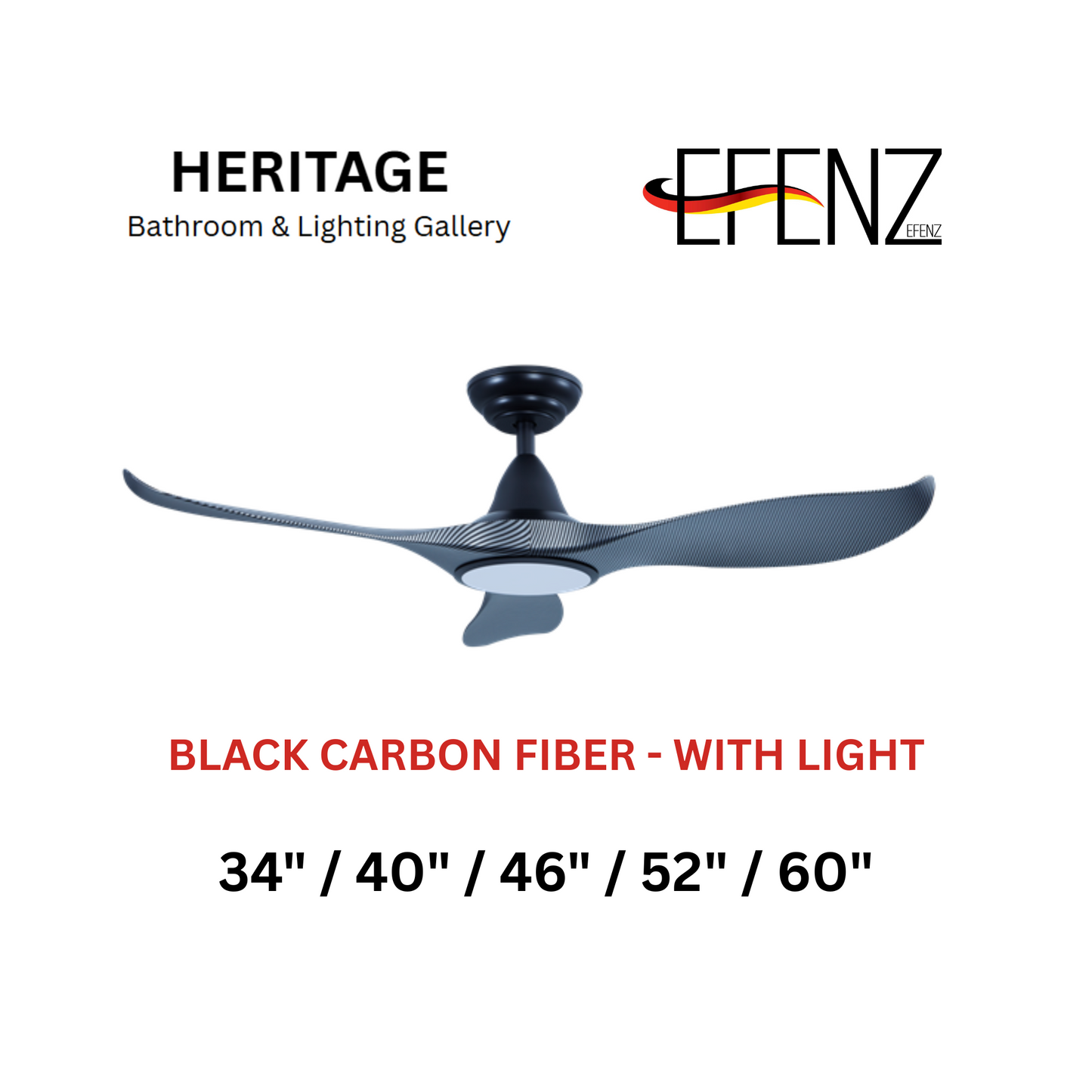 EFENZ Black Carbon Fiber With Light Downrod Design Limited Edition Series Ceiling Fan