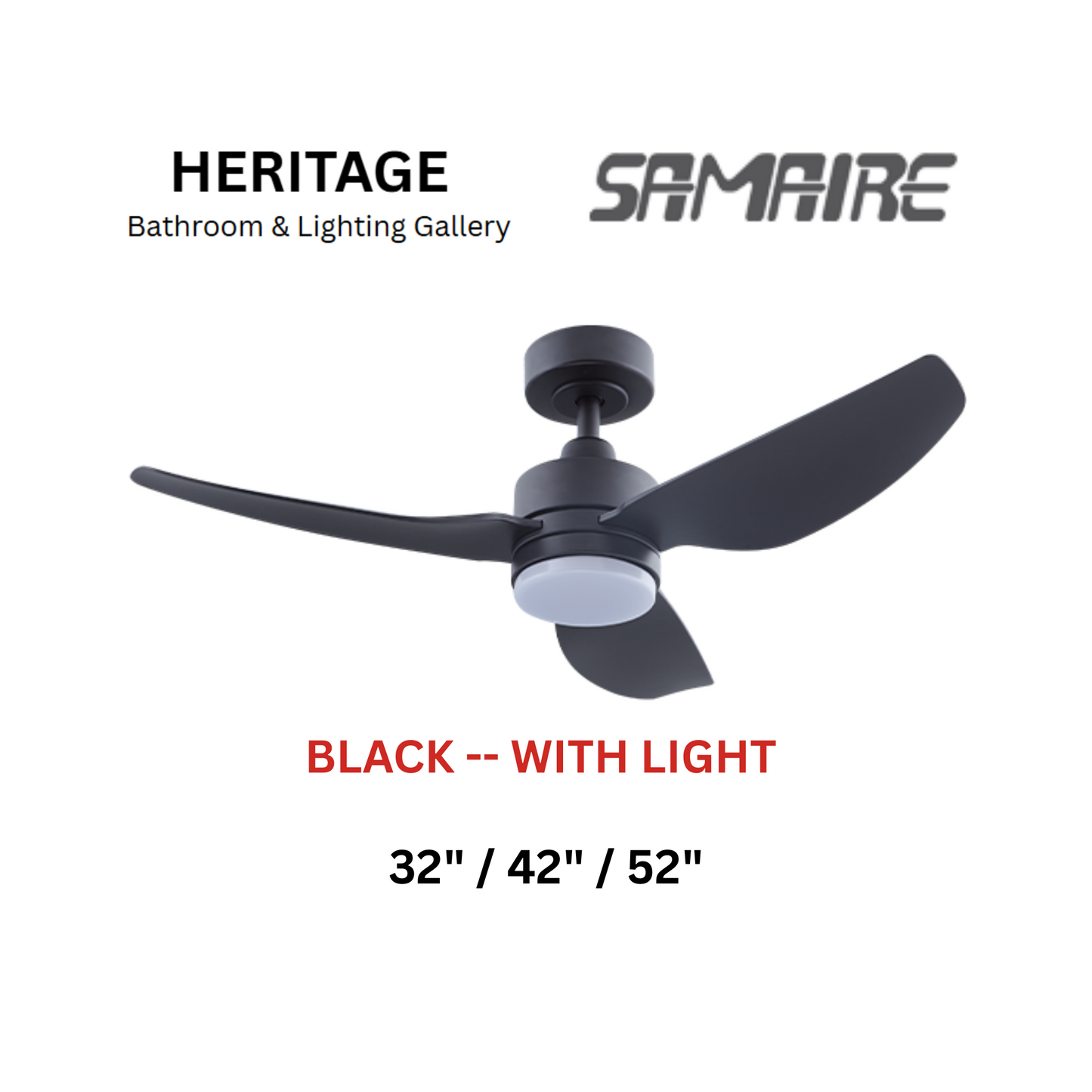 Samaire 3 Blade Black With Light Ceiling Fan