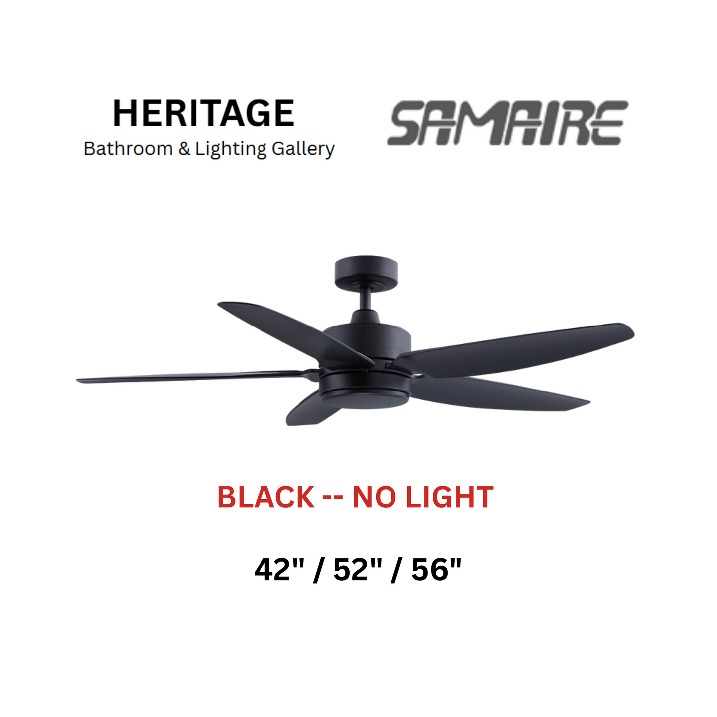 Samaire 5 Blade Black No Light Ceiling Fan