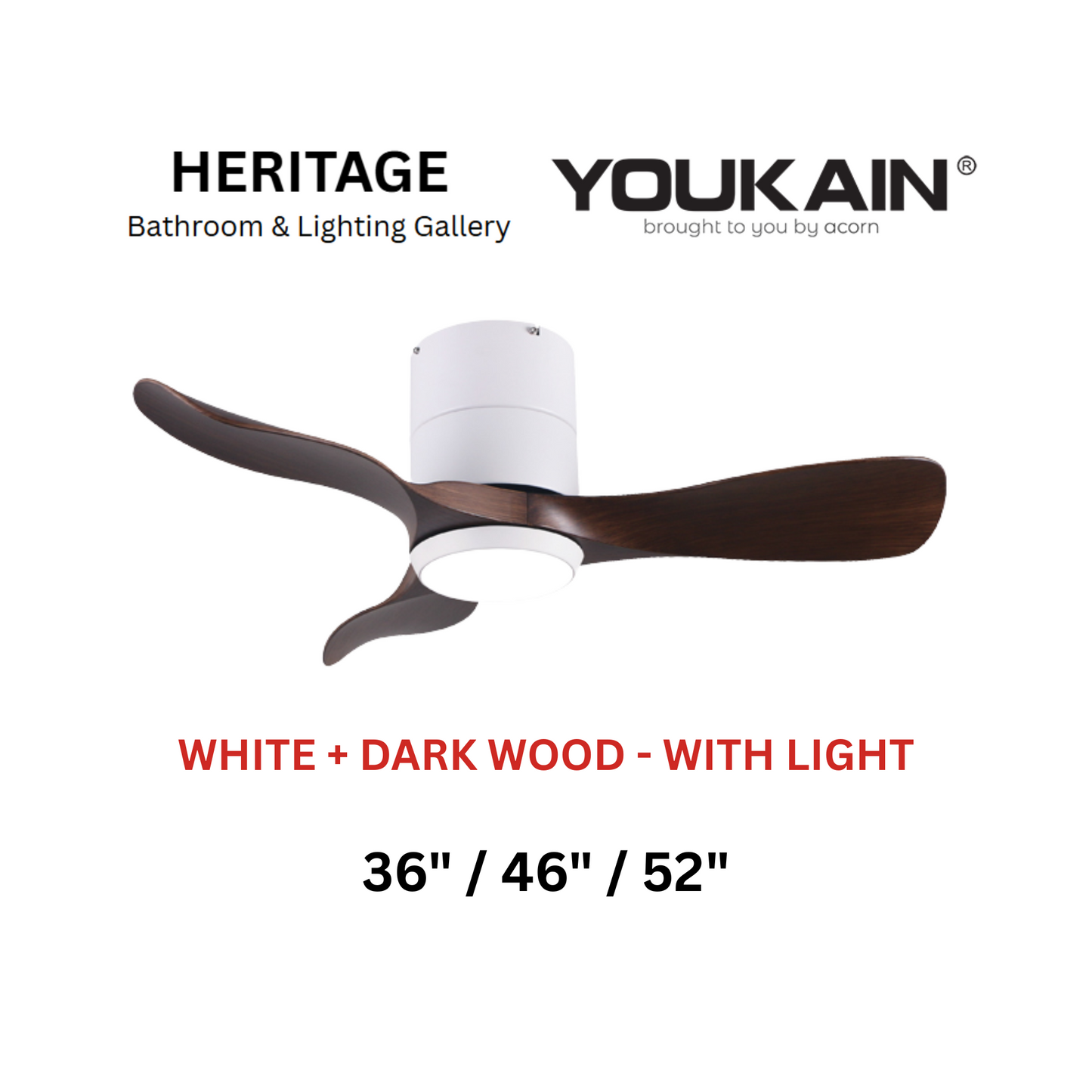 Youkain YJ-668H White + Dark Wood With Light Ceiling Fan