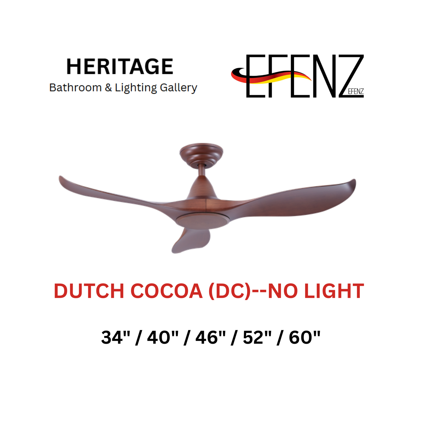 EFENZ Dutch Cocoa No Light Downrod Design Limited Edition Series Ceiling Fan