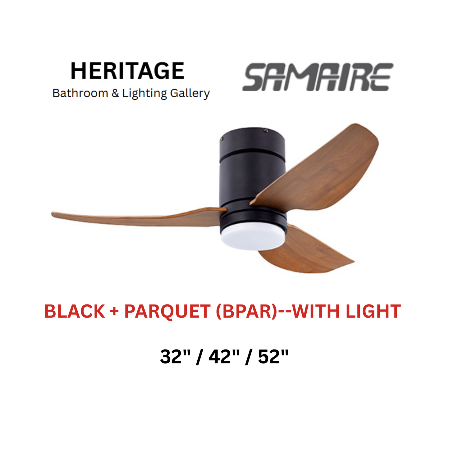 Samaire Black + Parquet With Light Hugger Design Ceiling Fan