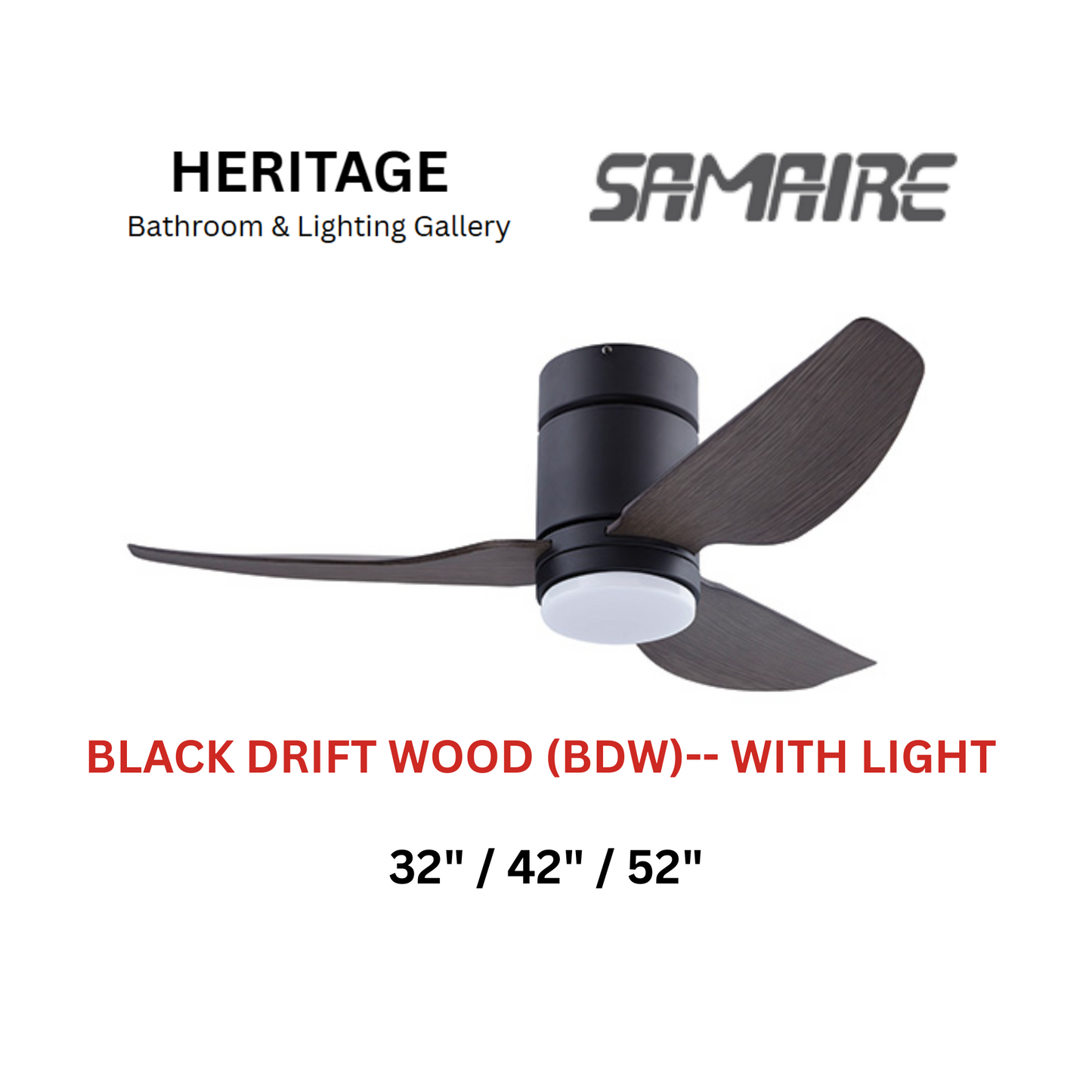 Samaire Black Drift Wood (BDW) With Light Hugger Design Ceiling Fan
