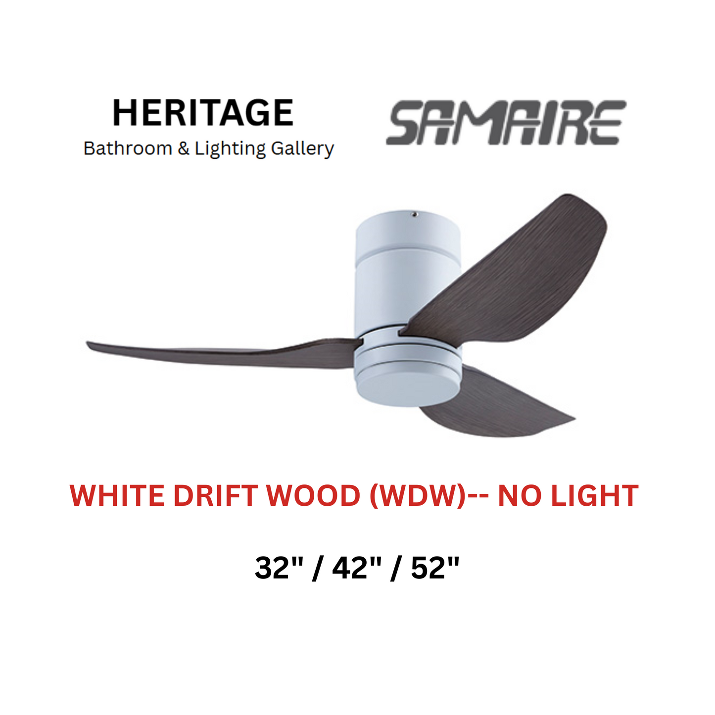 Samaire White Drift Wood (WDW) No Light Hugger Design Ceiling Fan