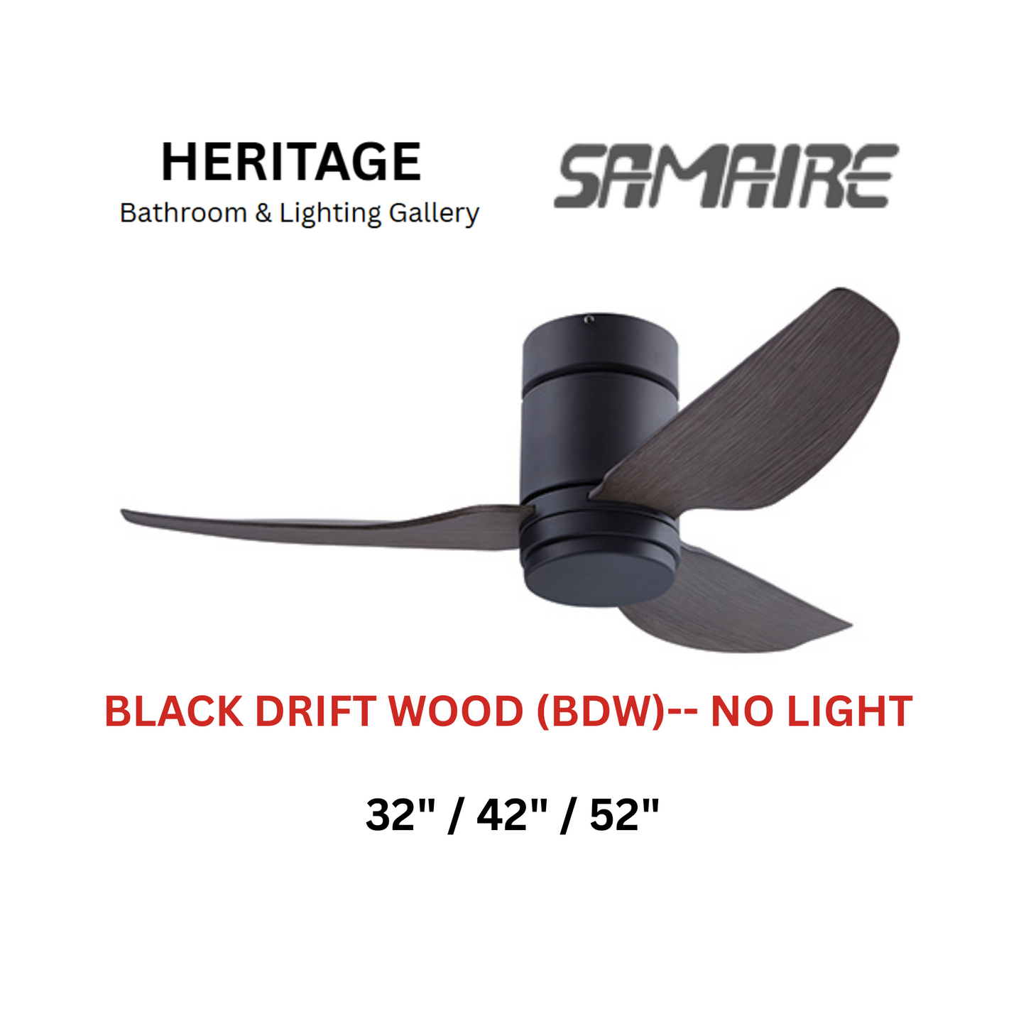 Samaire Black Drift Wood (BDW) No Light Hugger Design Ceiling Fan