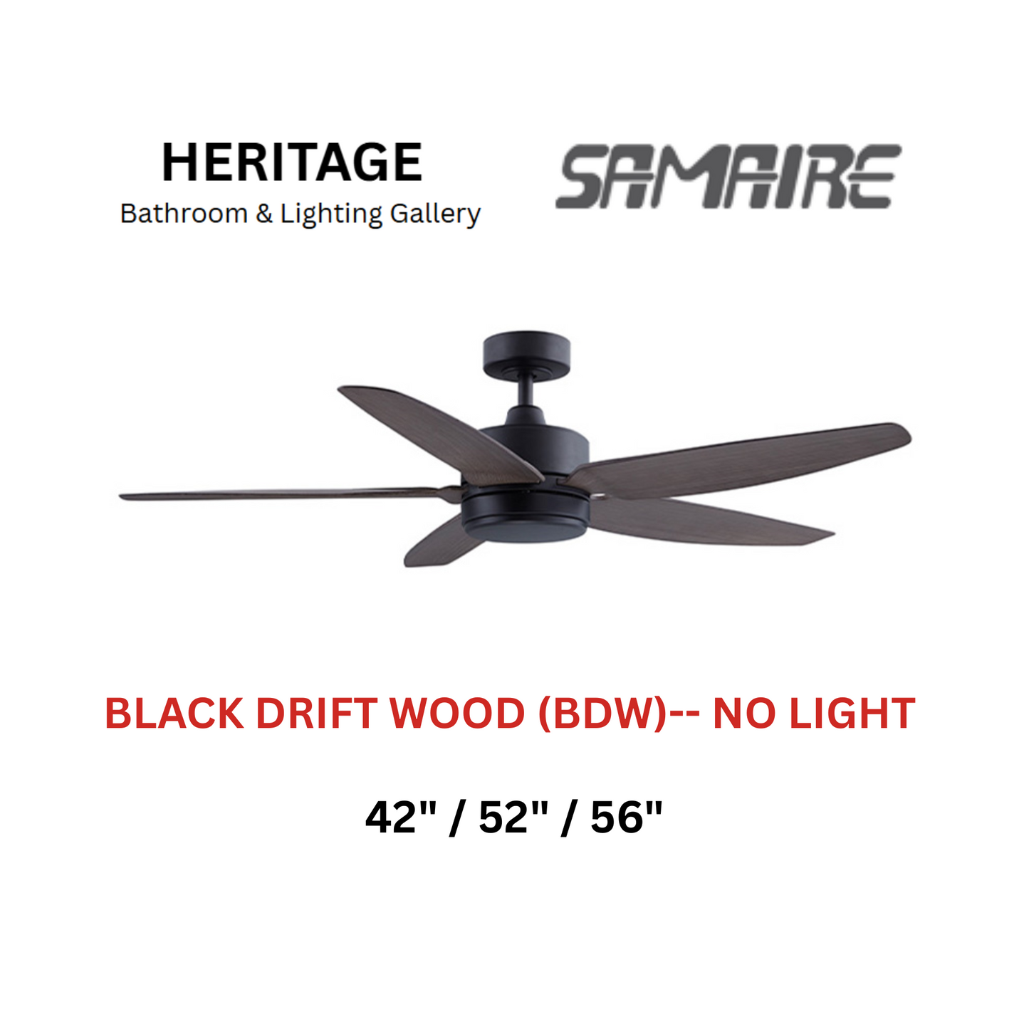 Samaire 5 Blade Black Drift Wood (BDW) No Light Design Ceiling Fan