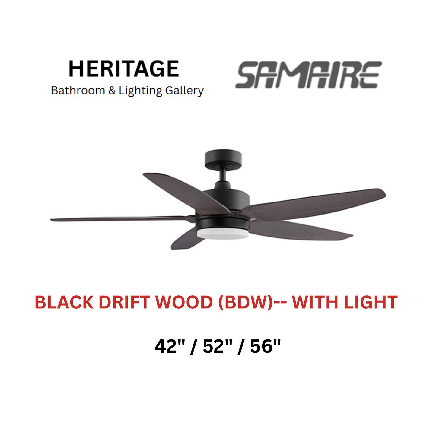 Samaire 5 Blade Black Drift Wood (BDW) With Light Ceiling Fan