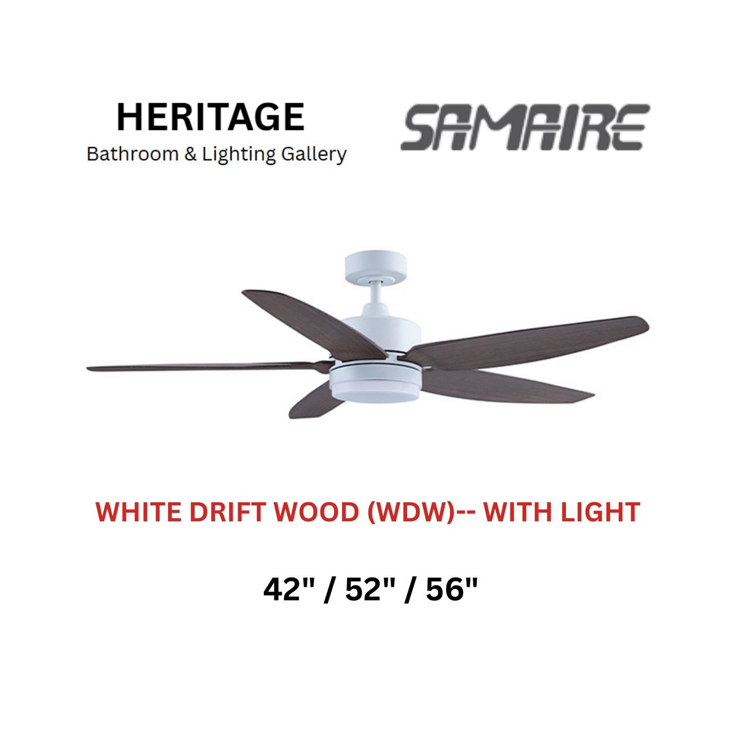Samaire 5 Blade White Drift Wood (WDW) With Light Ceiling Fan