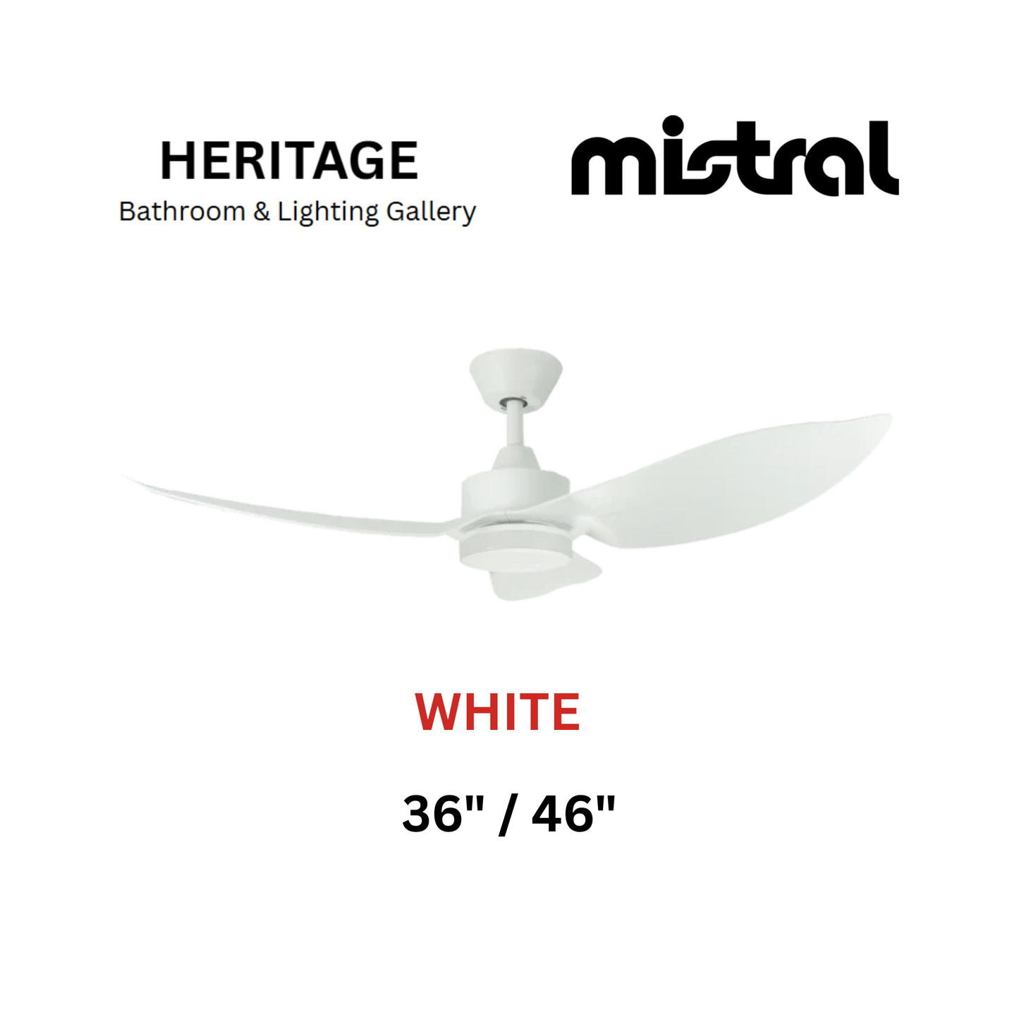Mistral Space White With Light Ceiling Fan
