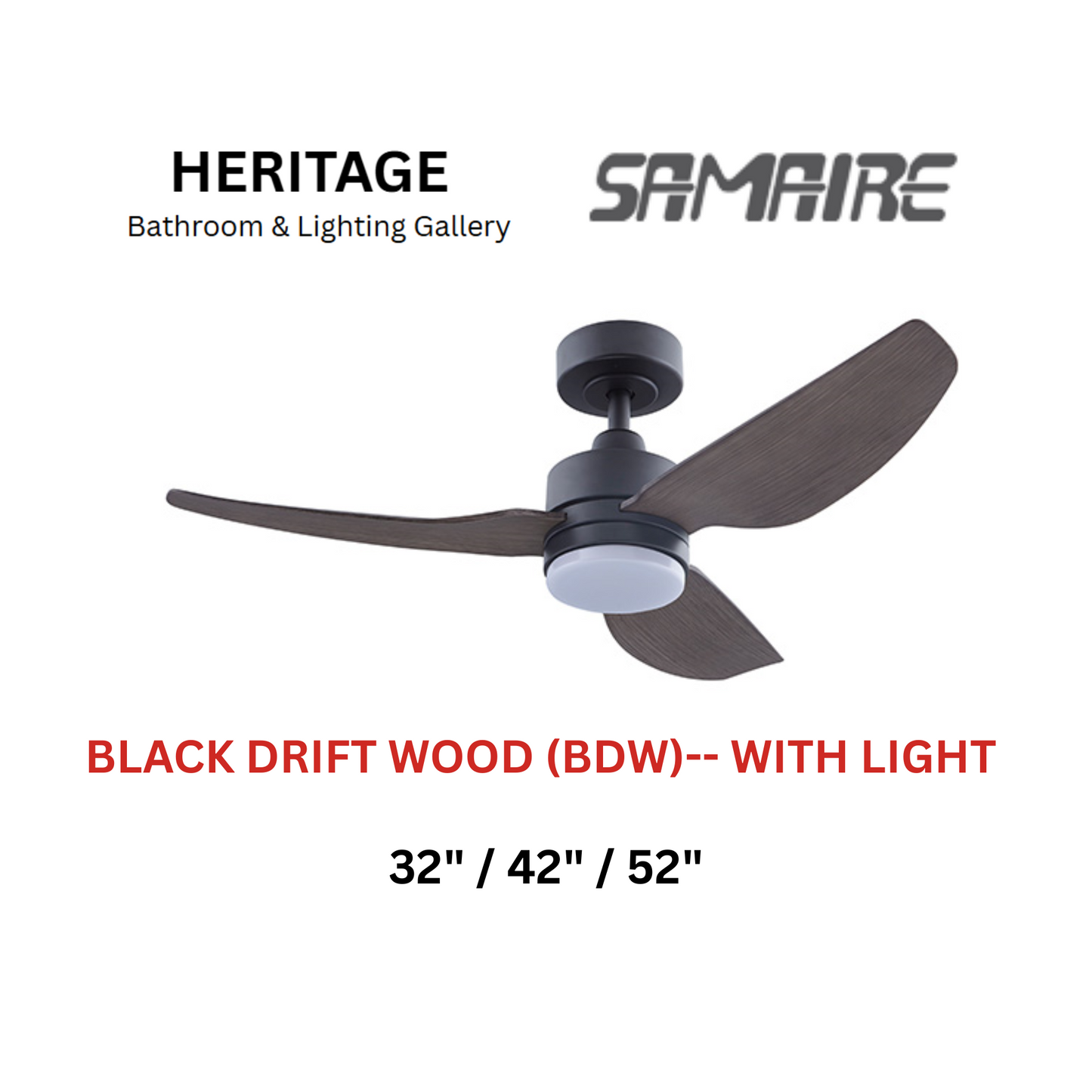 Samaire 3 Blade Black Drift Wood (BDW) With Light Ceiling Fan