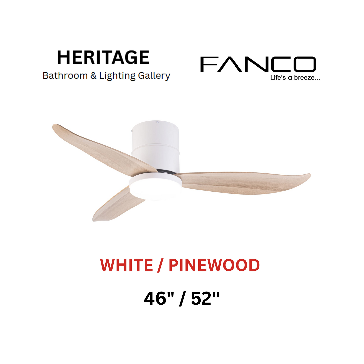 Fanco Rito 3 White/ Pinewood With Light Ceiling Fan