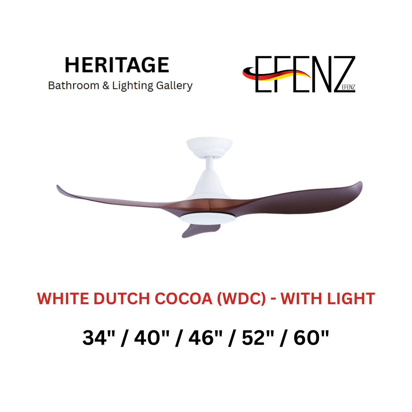 EFENZ White Dutch Cocoa With Light Downrod Design Limited Edition Series Ceiling Fan