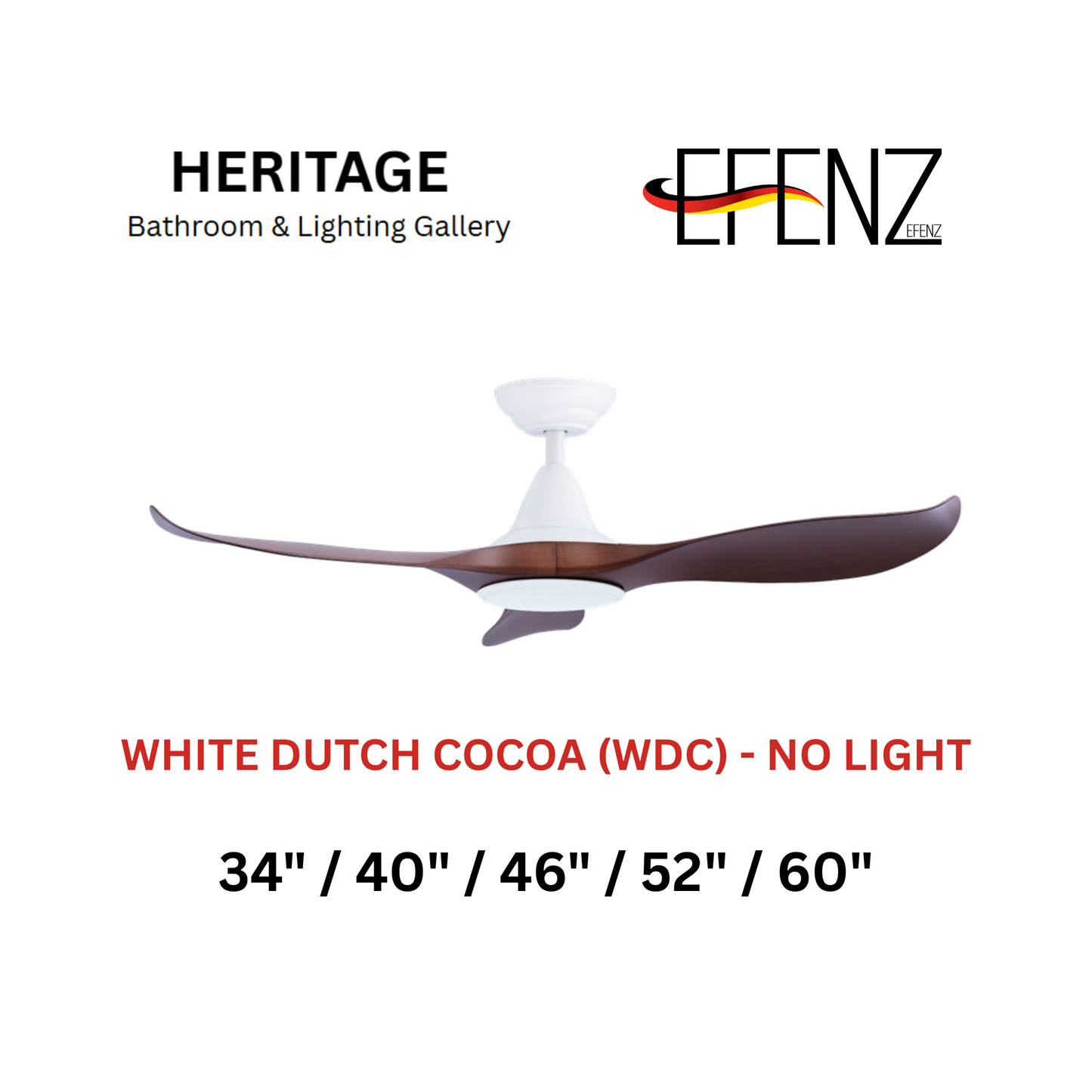 EFENZ White Dutch Cocoa No Light Downrod Design Limited Edition Series Ceiling Fan