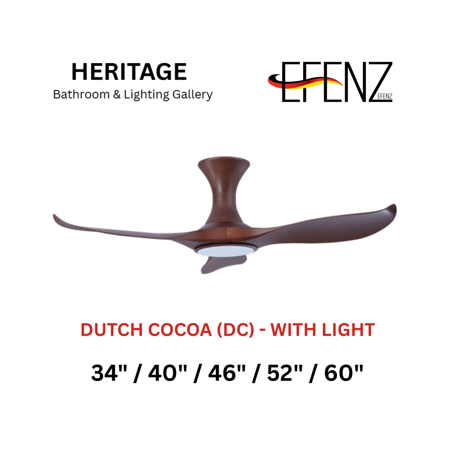 EFENZ Dutch Cocoa With Light Hugger Design Limited Edition Series Ceiling Fan