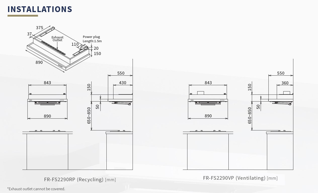 Fujioh FR-FS2290 890mm Slim Cooker Hood