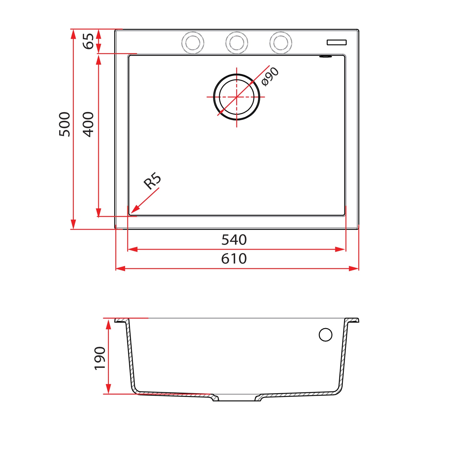 Rubine MEQ 810-61 (61CM) Top Mount Kitchen Sink